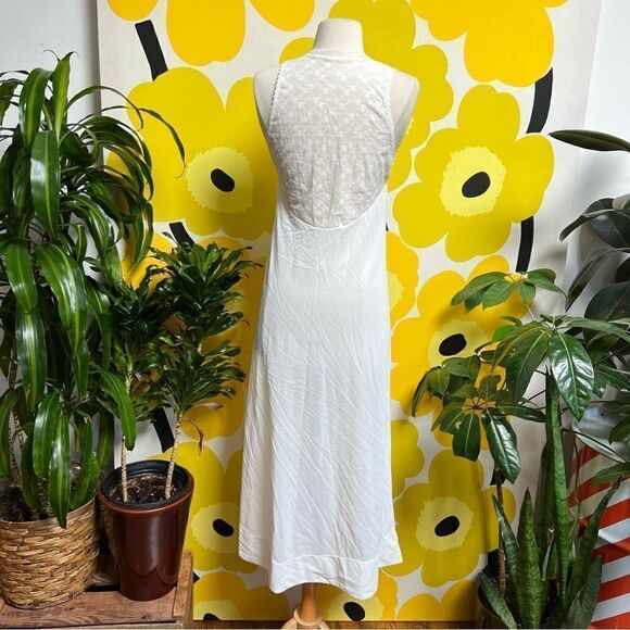 Dreamy Vintage 70s Semi Sheer Lace Back Wrap Tie Lingerie Slip Crepe Nightgown - Picture 4 of 11